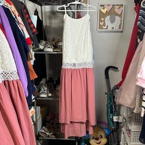 by & by White and Pink Kids Formal Dress
